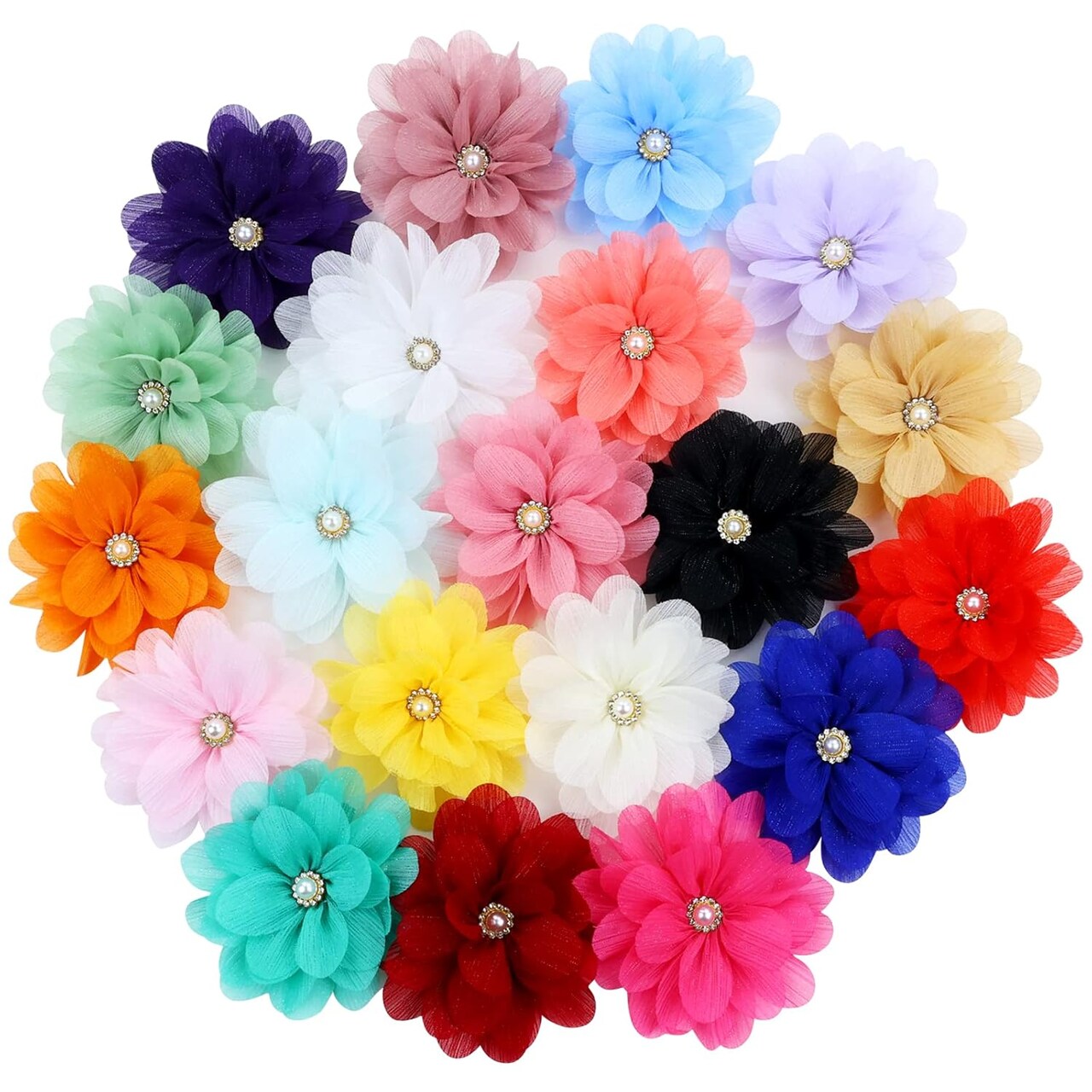 20 Pack 9cm /3.5" Chiffon Flower Alligator Hair Clips Lined Duckbill Barrettes Hair Flower